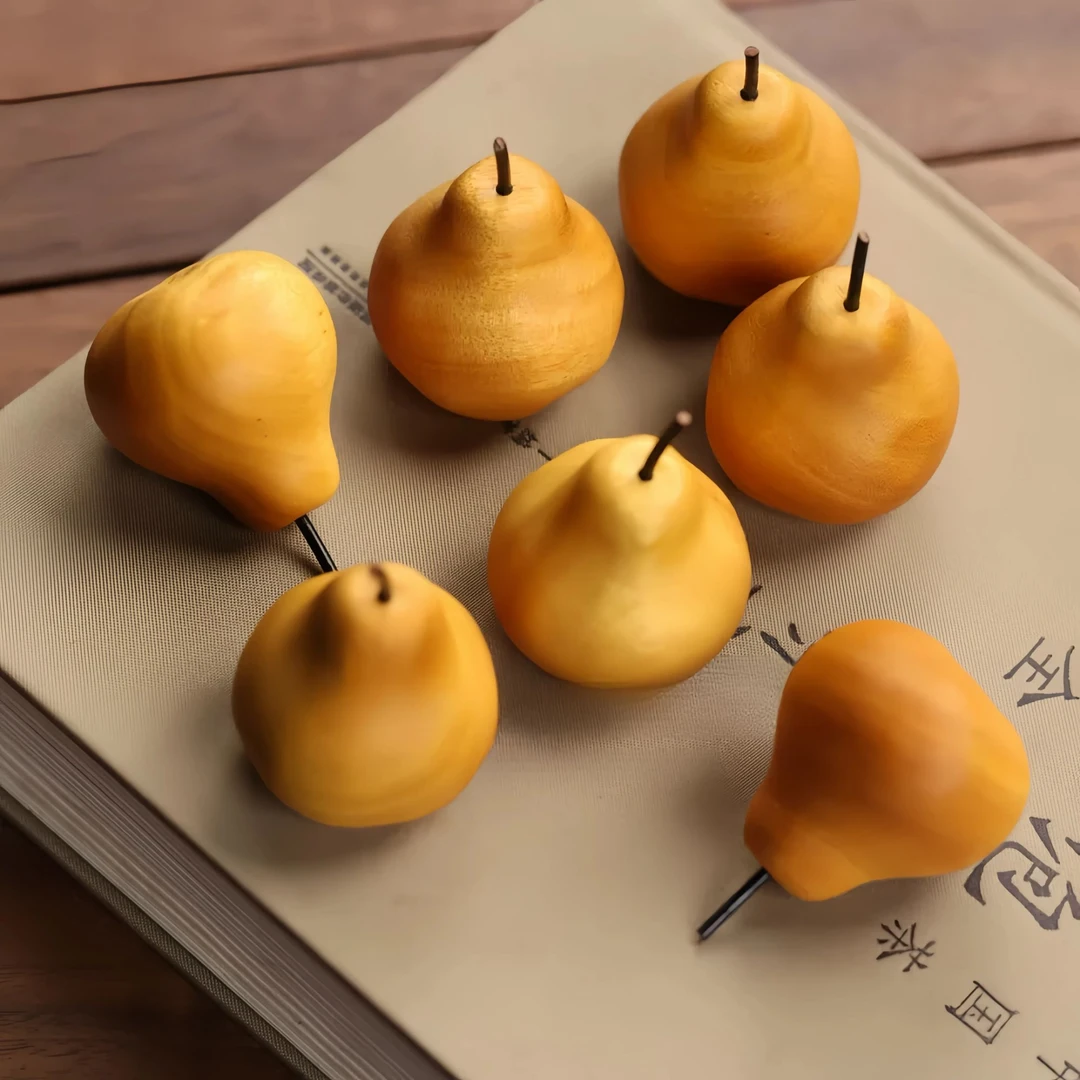 精品实木雕刻鸭梨永不分梨仿真水果玩具创意手工摆件桌面装饰送礼
