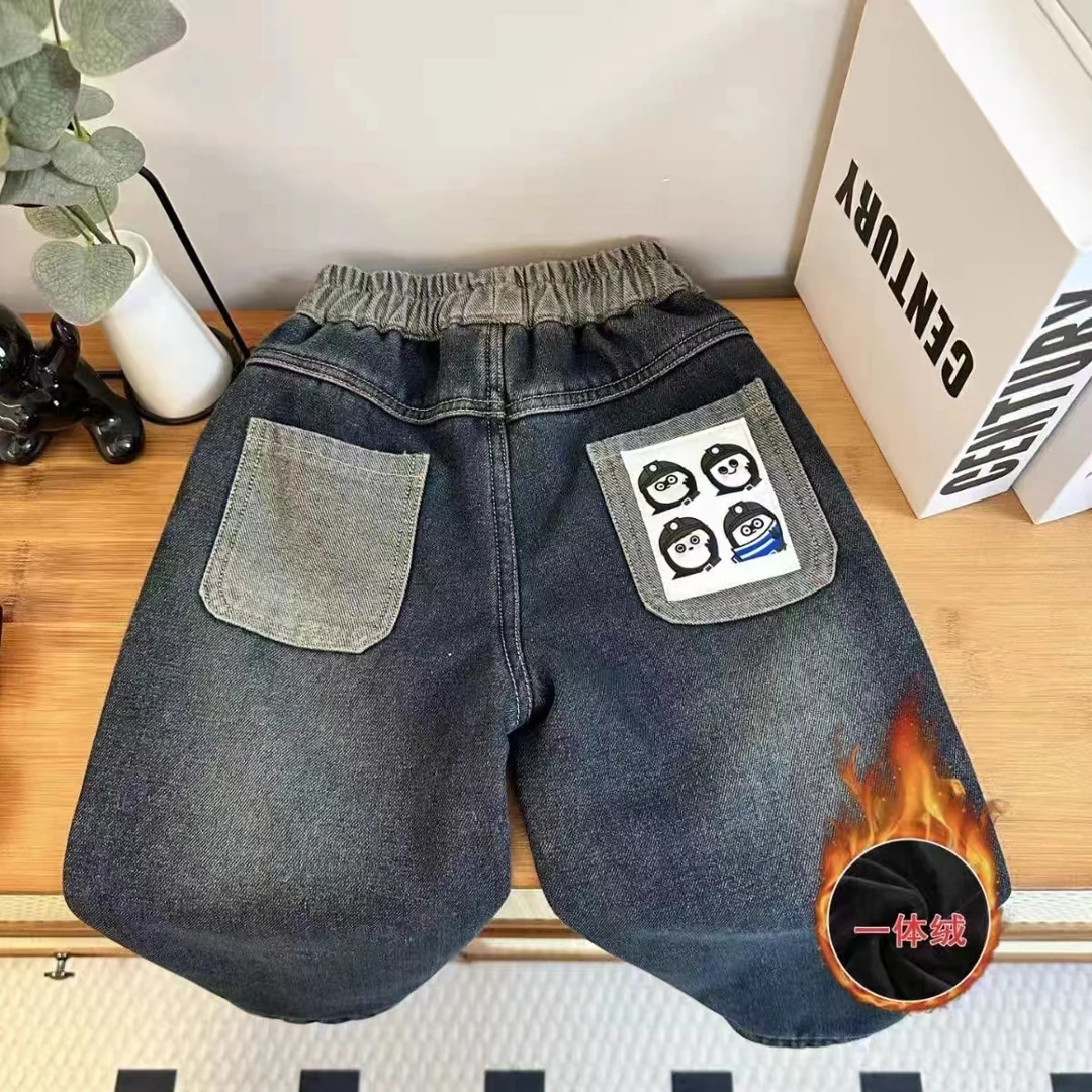 2349时尚潮流洋气百搭秋冬款男女童加绒牛仔裤