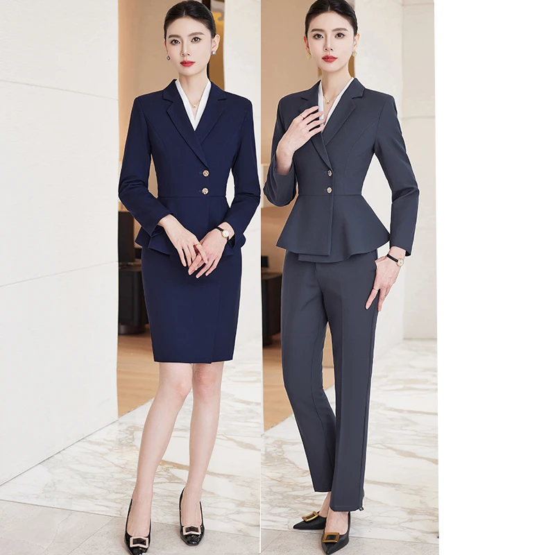 时尚洋气职业装上班西装套装女长袖秋冬新款酒店美容经理前台接待