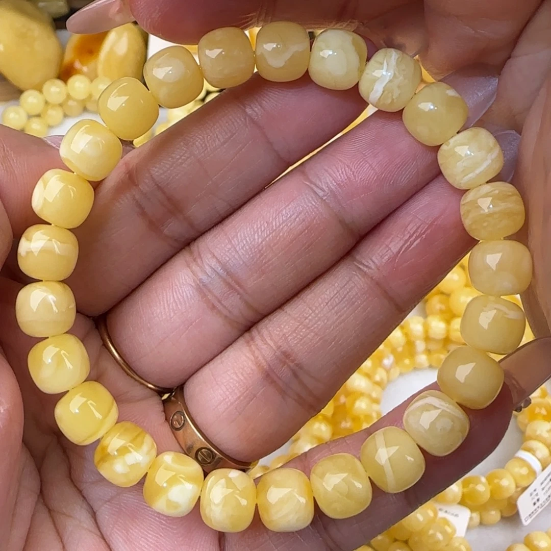 蜜蜡未镶嵌手链浓白花虎皮妖花老型手串