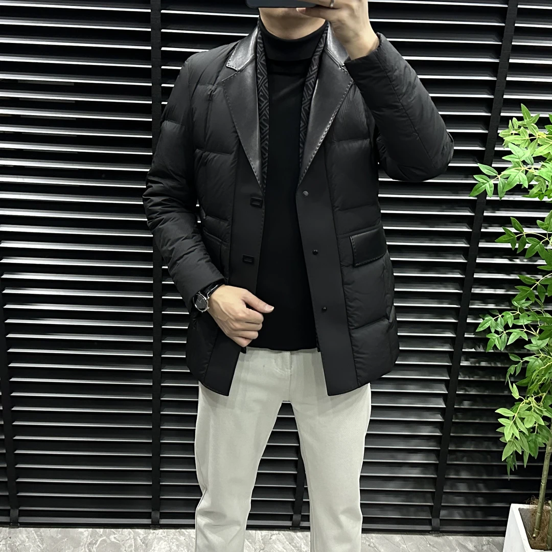 67911男装冬季新款男士高端定制欧货轻奢时尚中长款羽绒服外套