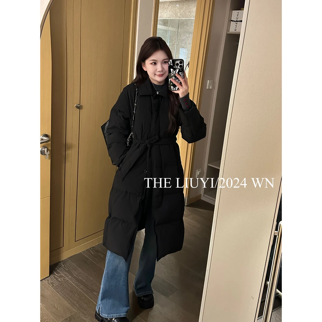 【LIUYI】继承者~90白鸭绒翻领长款腰带风衣羽绒服外套412071