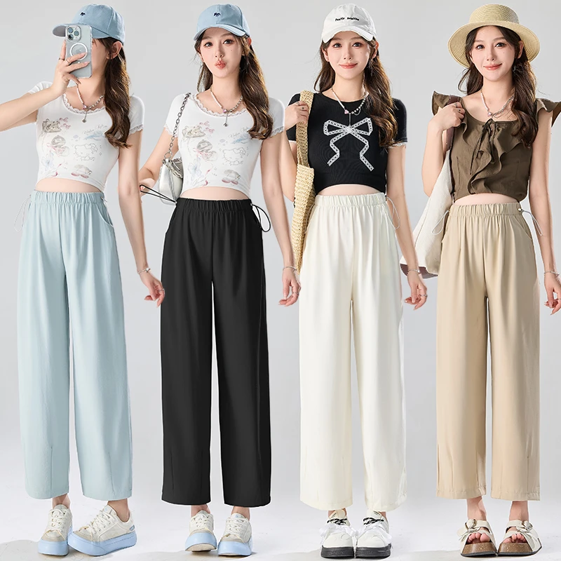 加肥特大码孕妇夏季薄款萝卜裤200斤垂感抽绳显瘦山本奶芙九分裤