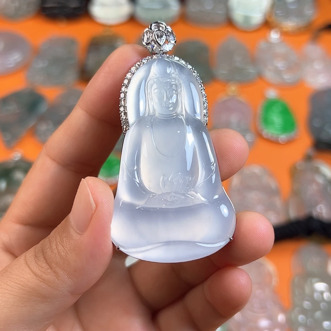 吊坠(不含链)18K金镶嵌翡翠高冰茅台白素衣观音
