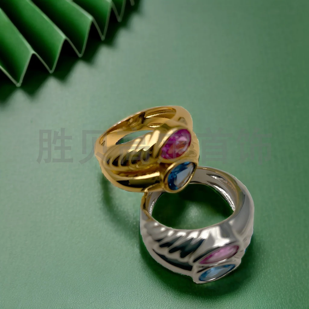 胜贝 925银莫桑石戒指 银戒欧美简约百搭时尚个性气质镶嵌手工