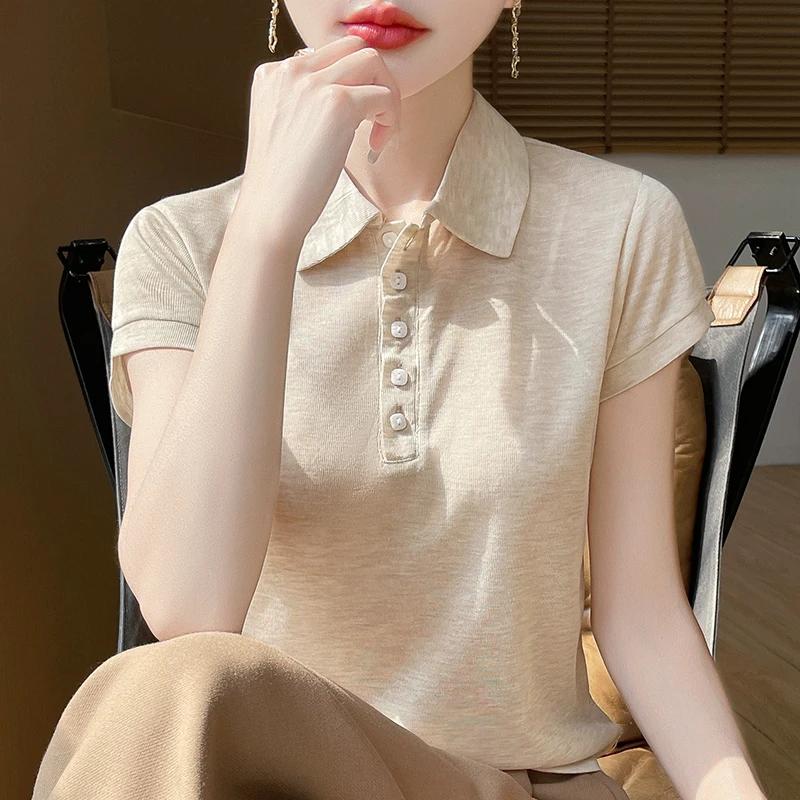 POLO领针织短袖女款爆款2025新款小众打底衫纯色半袖独特漂亮小衫
