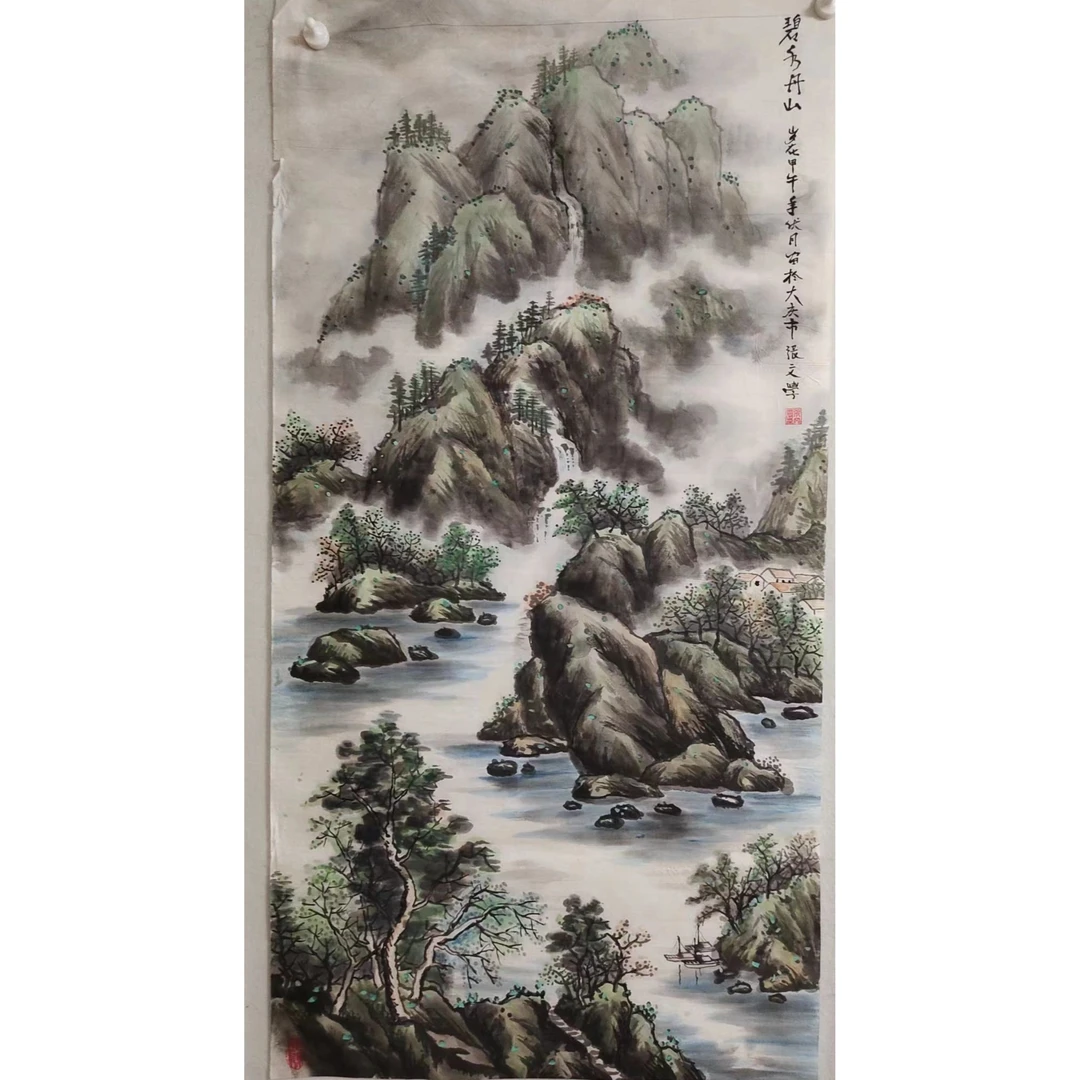 2017  纯手绘花老字画《碧秀舟山》中堂  尺寸 137×68