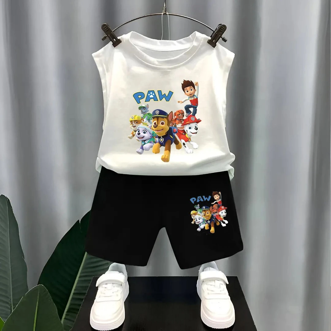 夏季新款汪汪队男童背心套装中小童男孩纯棉运动服儿童潮酷两件套