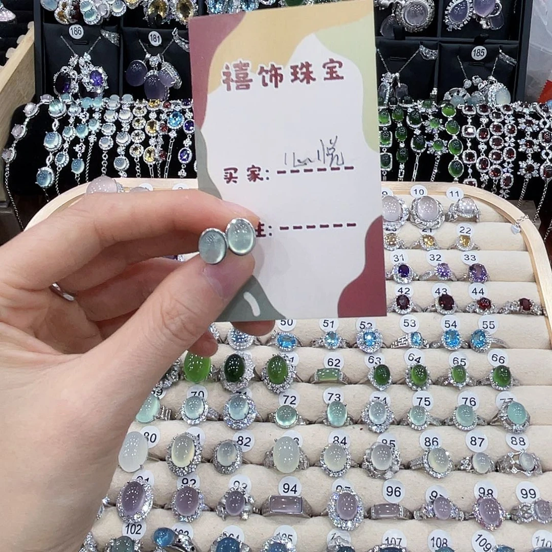 心***。蛇纹石玉银S925镶嵌耳钉耳钉
