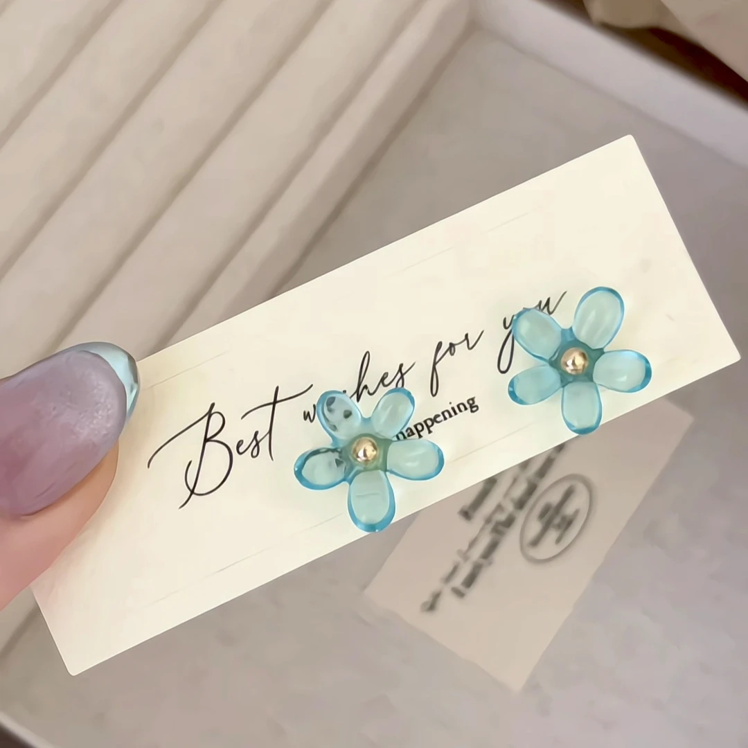 合金亚克力耳饰 夏日清凉感冰透花朵耳钉女甜美风小众耳环耳饰