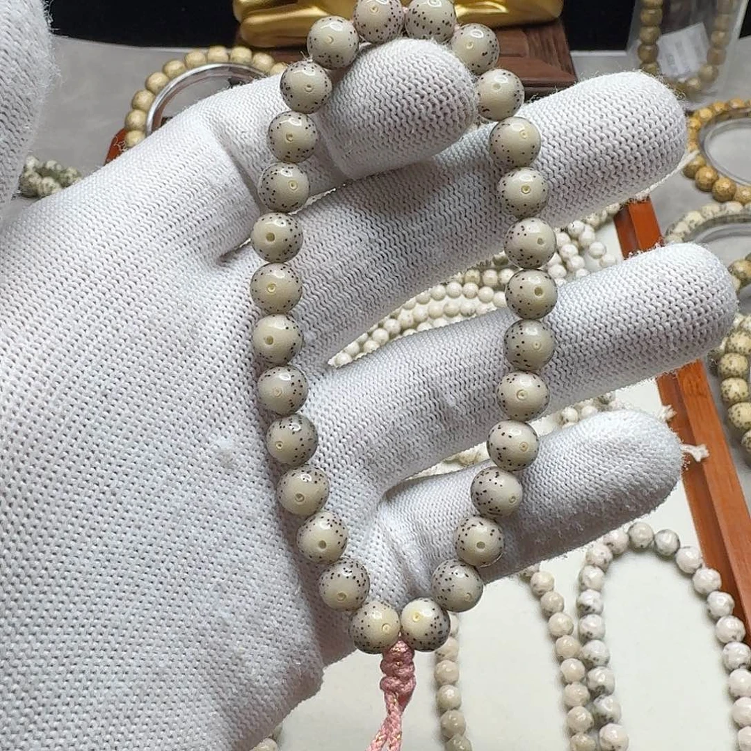 星月菩提手串石玉料8/8圆珠手持糯冰料正月留白小细星