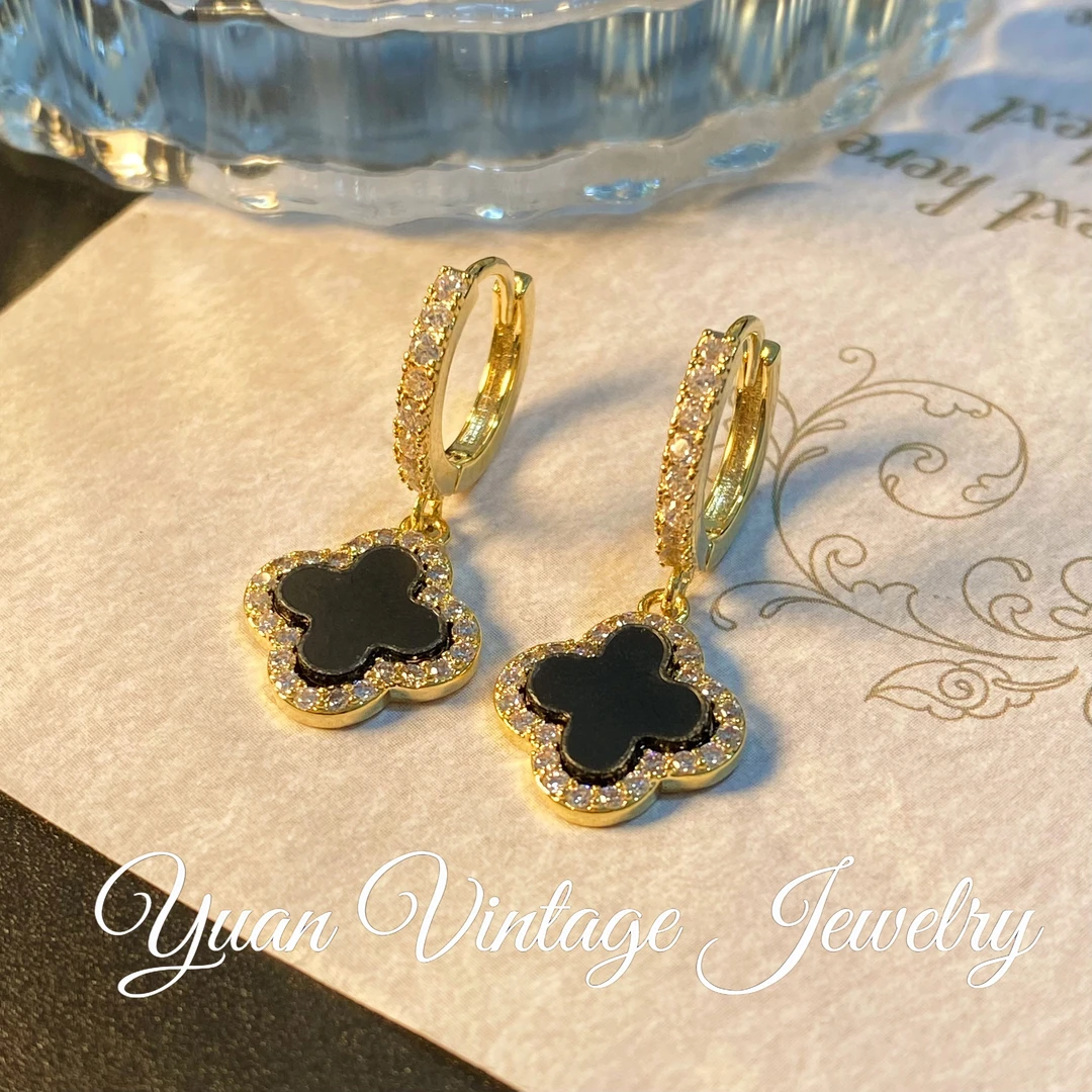 渡K金 E6616法★【黑色四叶草】LIWEIKE  爱罗妮  福利限定耳钉