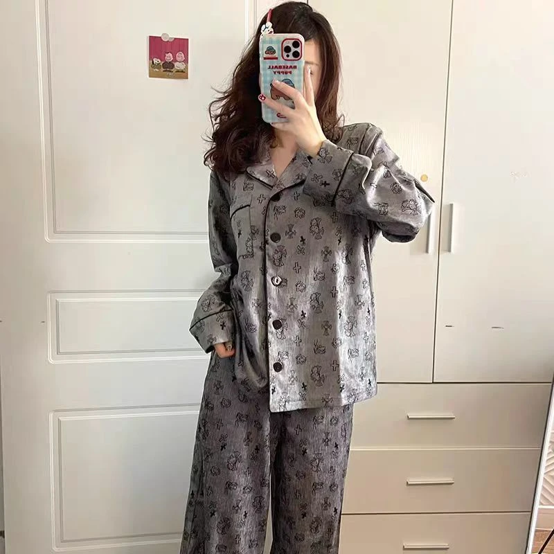 【店铺热销】冰雪丝睡衣女春秋款精致感外穿春夏秋季长袖休闲韩版潮