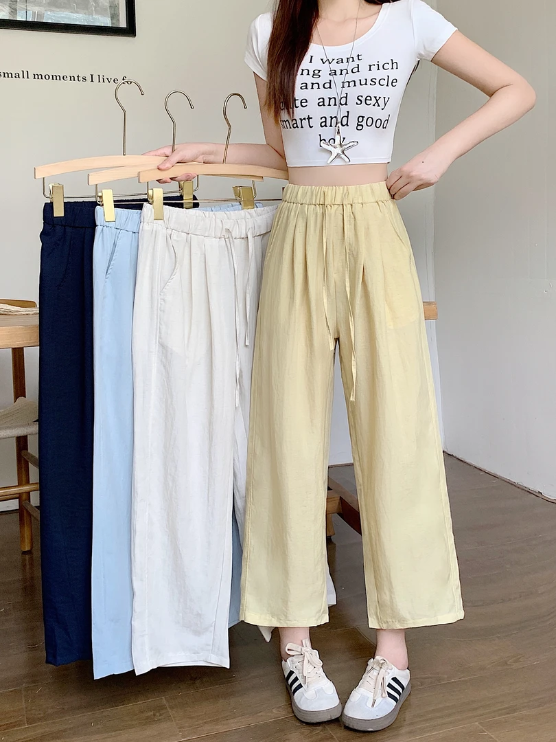 冰丝八分九分亚麻裤女夏季薄款2025新款休闲哈伦裤纯欲慵懒风女装