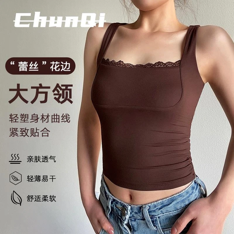 维多利亚花边拼接瑜伽背心女夏季纯欲风性感吊带内搭打底外穿上衣