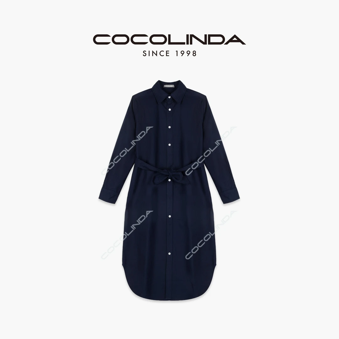 COCOLINDA100%棉拼接多扣系带设计衬衫裙衬衫连衣裙Q1487