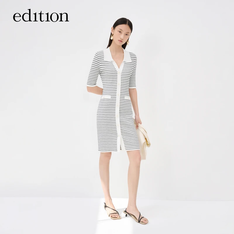 【达人专属】edition小香风条纹针织连衣裙复古修身#EBC2DRST19