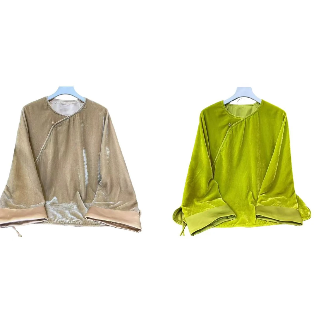 369国风女装高端中式时尚国风气质丝绒长袖百搭宽松上衣#《年轮》