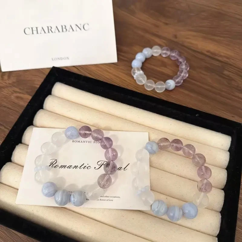 X2102蓝纹玛瑙紫水晶奶白晶手链高端轻奢手串多样性发一