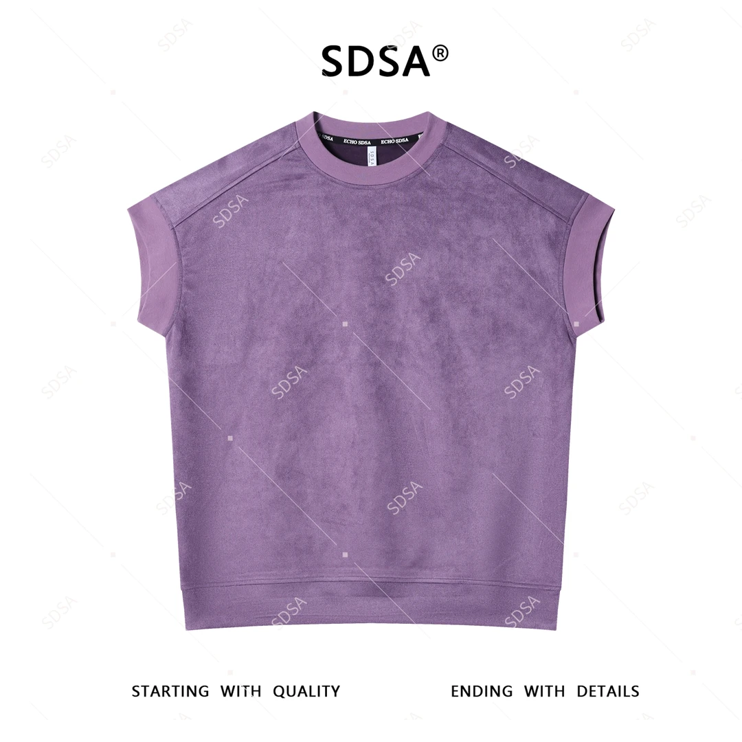 夏季高级感新款男士美式纯色坎肩设计短袖T恤简约休闲圆领上衣