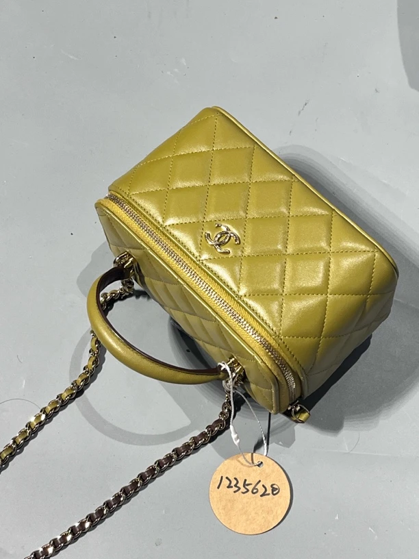 95新 Chanel/香奈儿 夏七中古/绿金盒子单肩包1235620