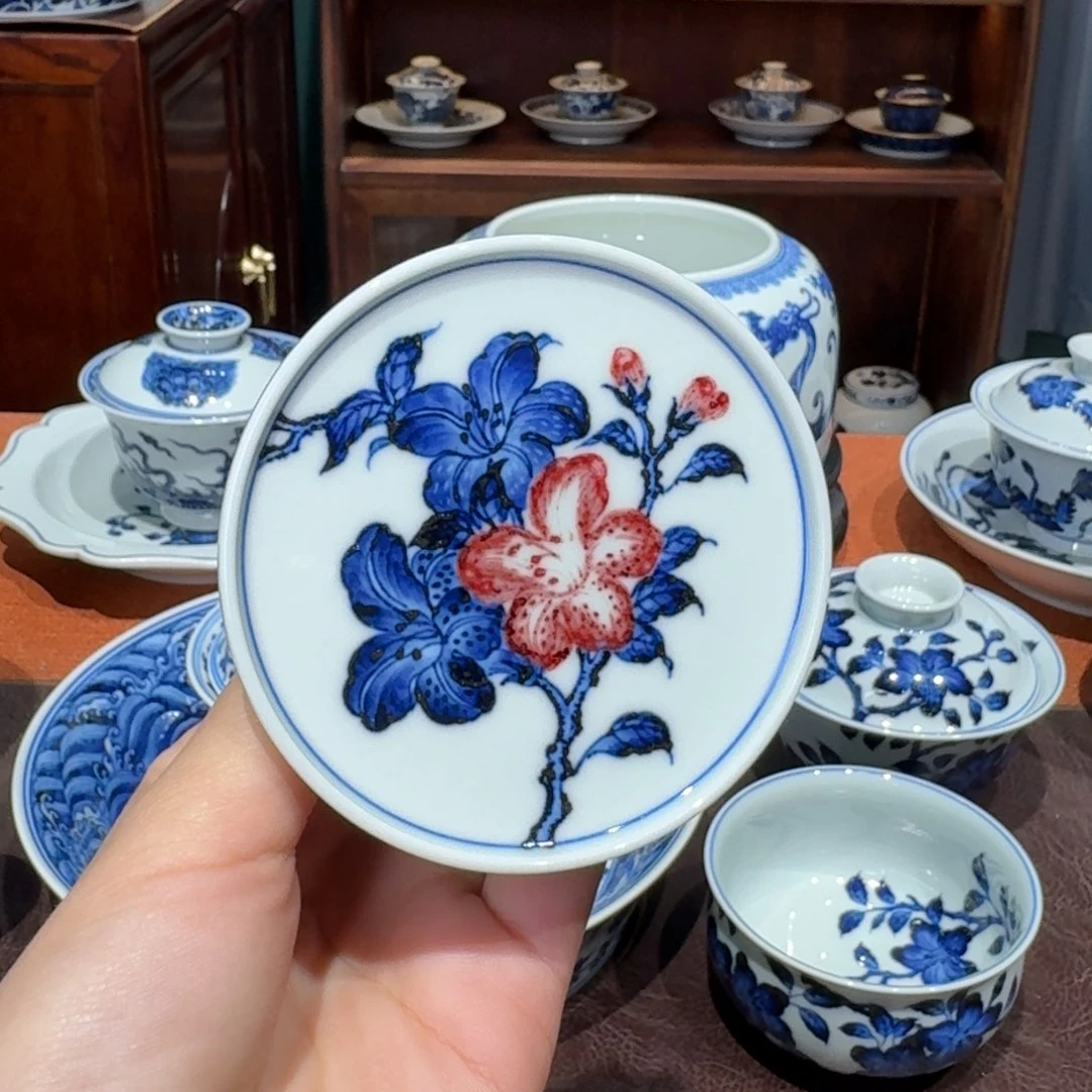 青花雯华堂手绘盖置