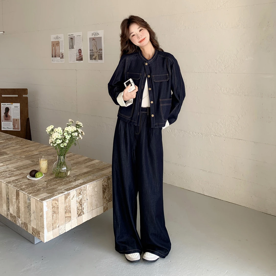 牛仔外套阔腿裤两件套女秋季2025今年流行超火韩系高级感时尚套装