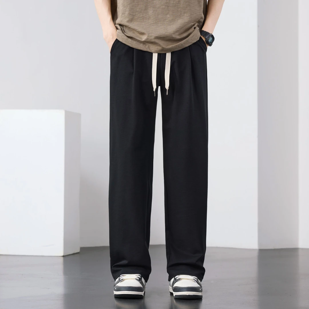 夏凉感冰丝透气宽松直筒休闲长裤男款阔腿百搭纯色运动卫裤弹力裤