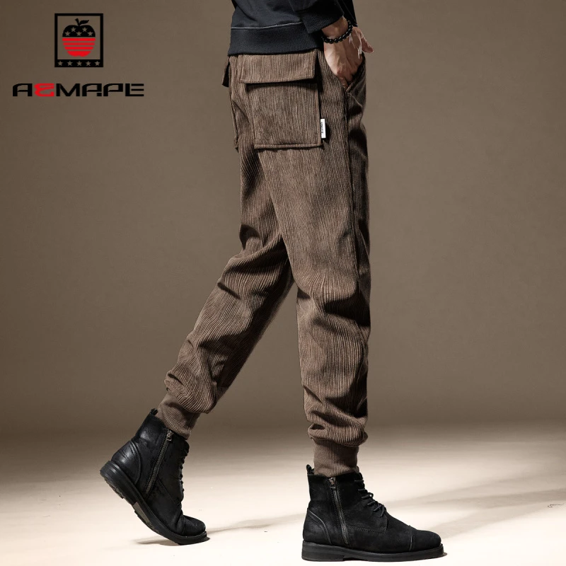 高端肌理感条纹灯芯绒休闲裤男秋季2025重磅纯色宽松运动哈伦卫裤