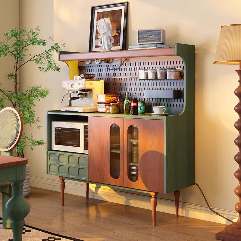 复古北欧中古法式简约餐边一体实木靠墙厨房储物柜茶水客厅收纳