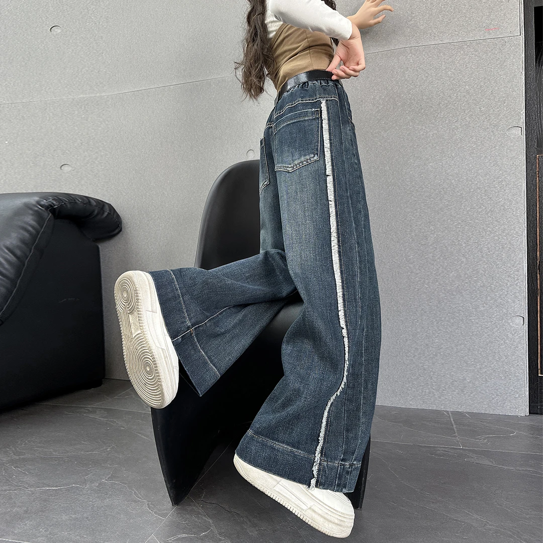 秋季中大女童牛仔阔腿裤洋气6-12岁新款儿童显瘦直筒裤春秋长裤潮