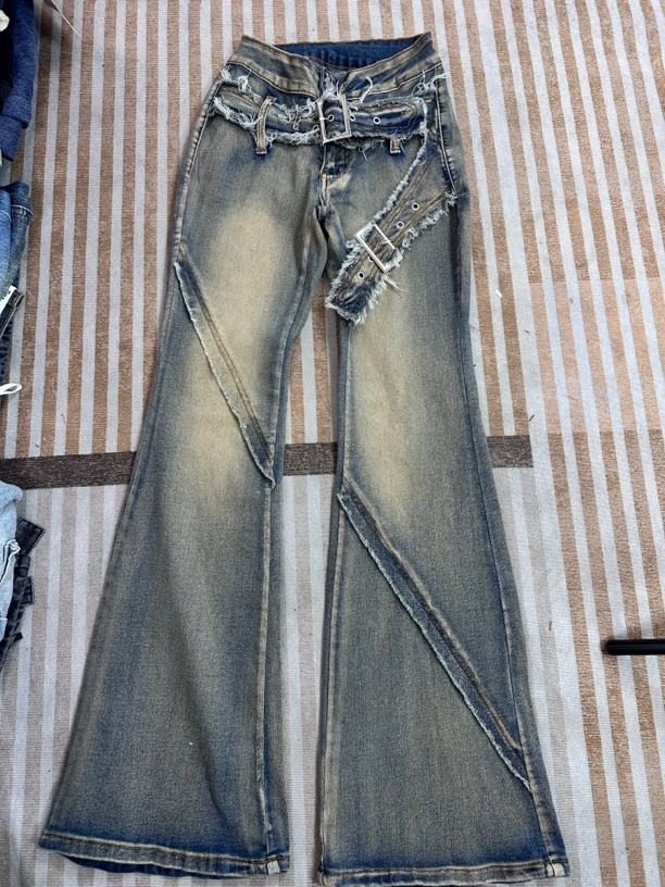 精美比例窄版毛边辣妹喇叭马蹄牛仔裤女修身秋冬款