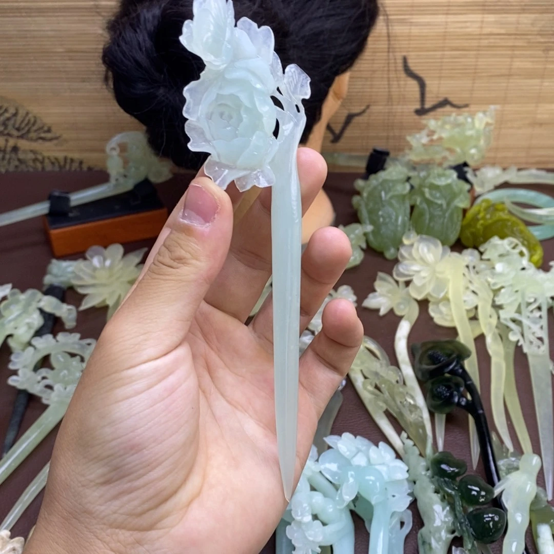 忘***笑蛇纹石玉未镶嵌发饰