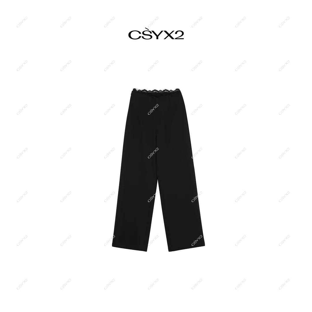 CsyX2-2025S/S早春新款百搭直筒腰头蕾丝刺绣点缀简约长裤K20752