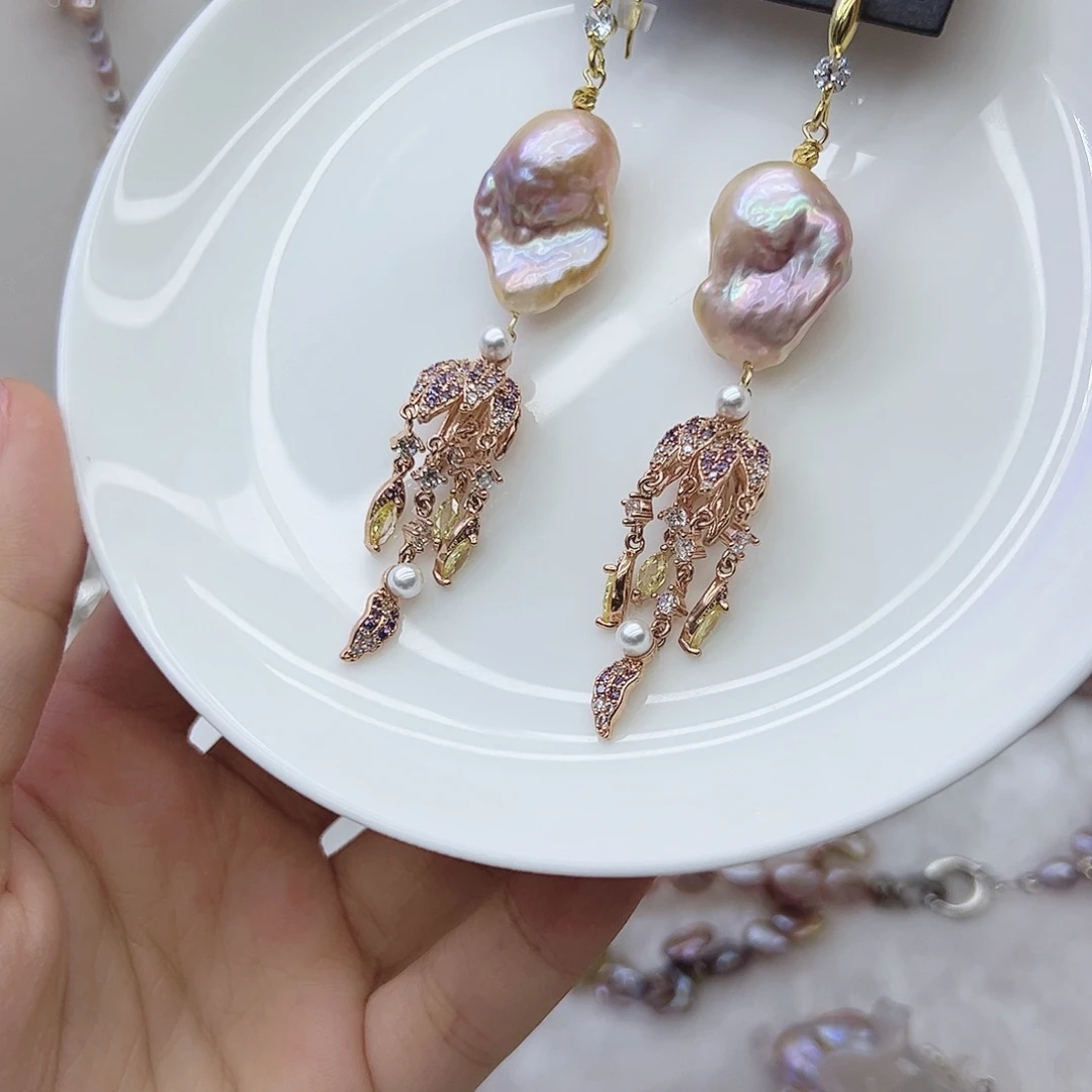 银S925镶嵌淡水珍珠耳饰