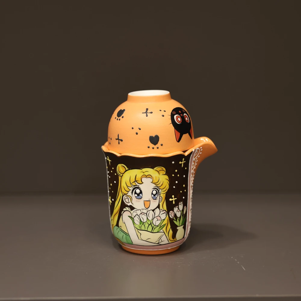117美少女橘色抱花旅行杯