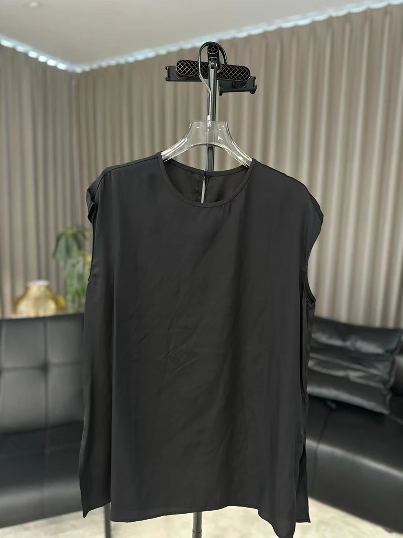 【柳青女装】2025夏季新款纯色简约宽松显瘦无袖衬衫上衣