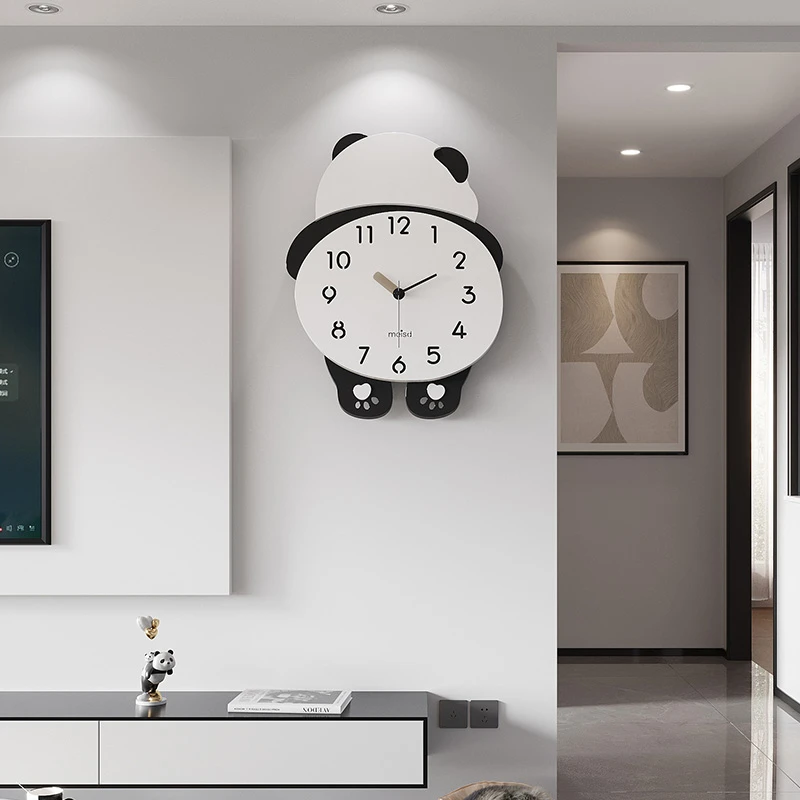 美世达新款客厅挂钟钟创意时钟家用现代简约卡通挂表可爱熊猫挂钟