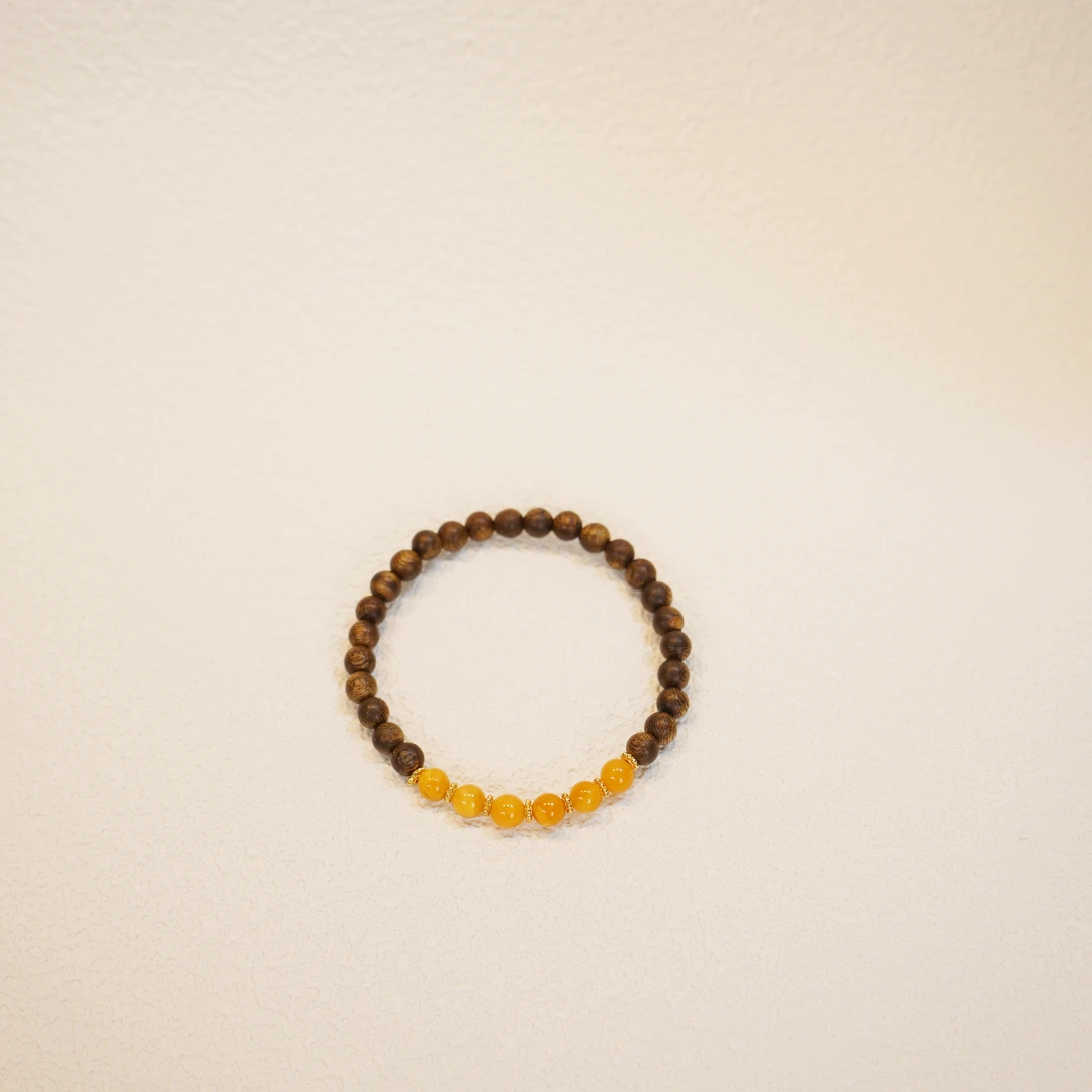 沉香奇楠沉香六颗天然蜜蜡设计款手串五SYLWC0002