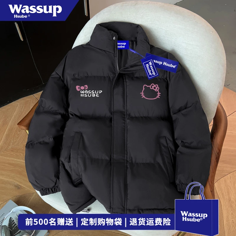WASSUP HSUBE趣味Kitty猫创意印花立领棉服男冬季慵懒风潮流外套
