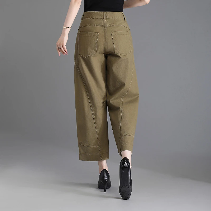 卡其色高腰哈伦阔腿九分裤女春秋季2025新款宽松显瘦梨形八分裤子