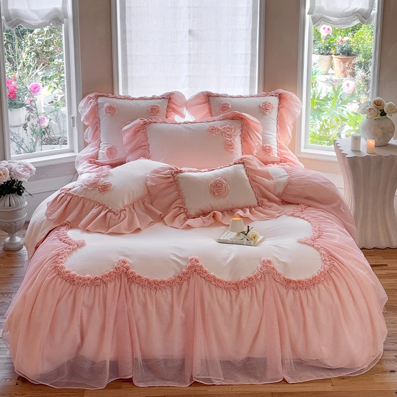 皇后娘娘公主风蕾丝花边纯棉四件套奢华床品全棉被套高档适合裸睡