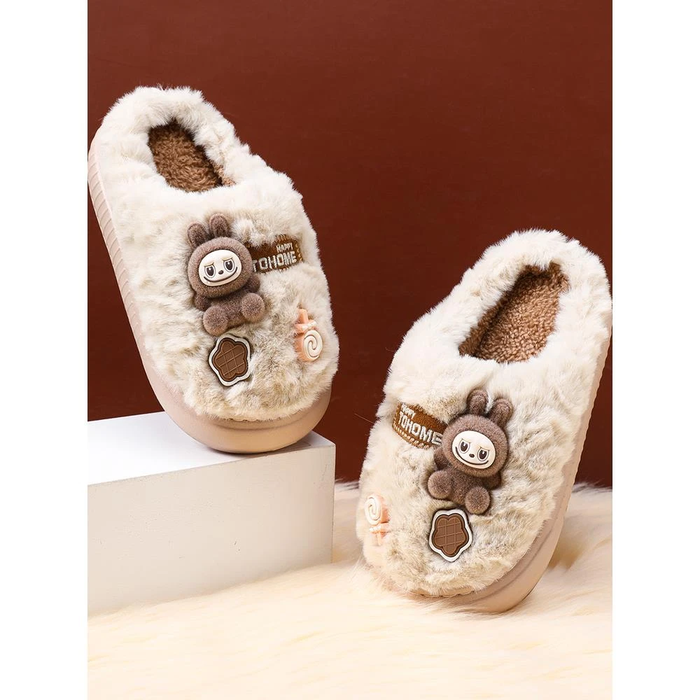 拉布布秋冬儿童拖鞋男童防滑软底室内家居小朋友可爱加绒保暖棉鞋