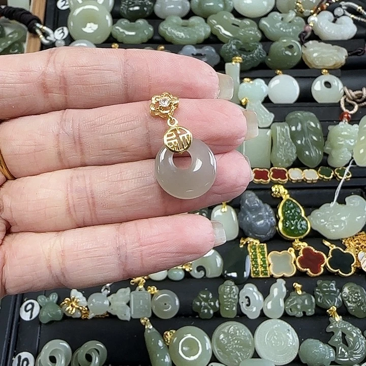 和田玉银S925镶嵌吊坠(不含链)