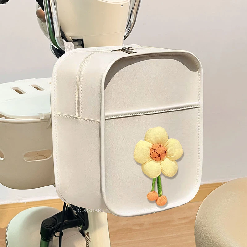 电动车防水皮革前置挂包可爱田园风电瓶车摩托大容量储物前置物兜