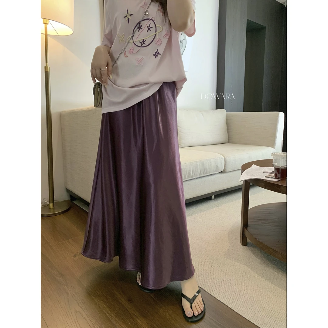 现货大婉酱微胖定制法式复古高腰半身裙女夏季百搭宽松长裙 8943D