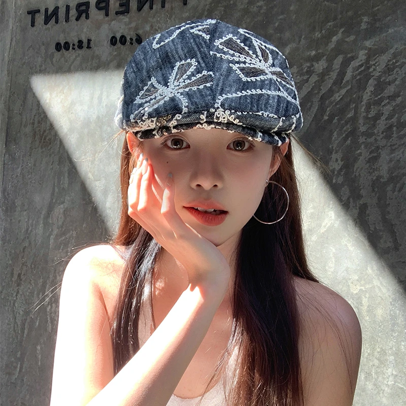 【版型升级】个性刺绣花朵前进帽子女夏季2025新款百搭鸭舌贝雷帽