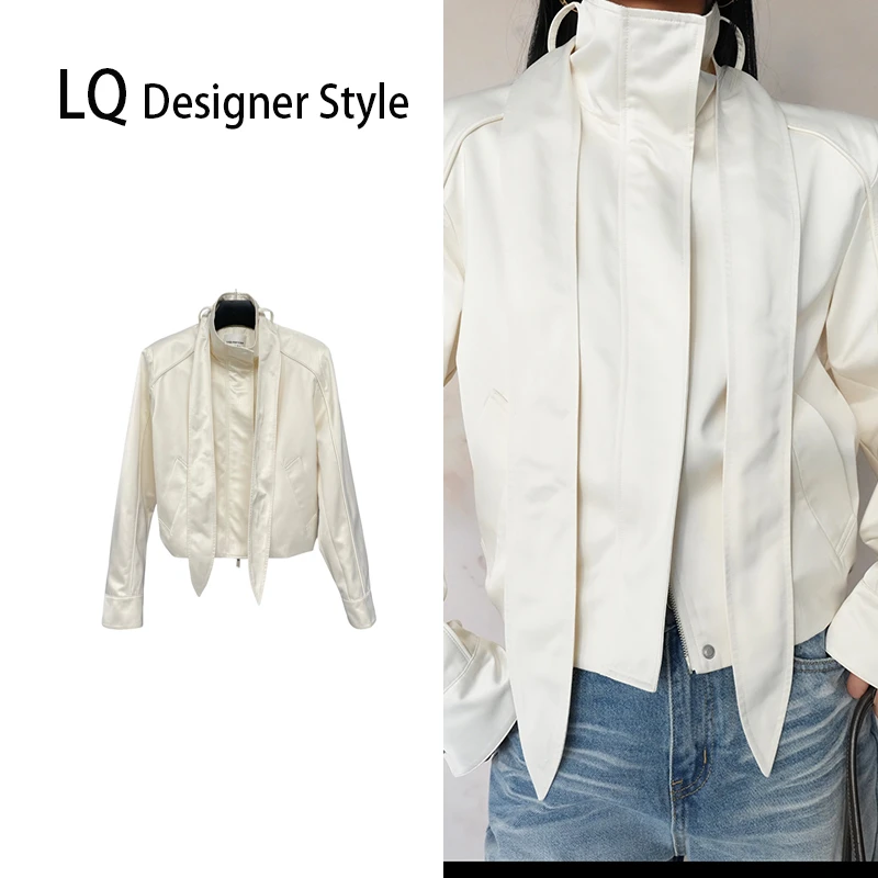 【Q-俏俏】小众设计师款时尚气质长袖春季简约领带夹克外套11007