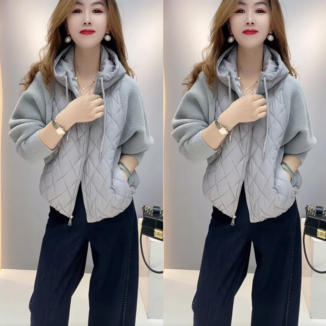 女士连帽拉链二棉休闲棉衣外套气质减龄百搭显瘦