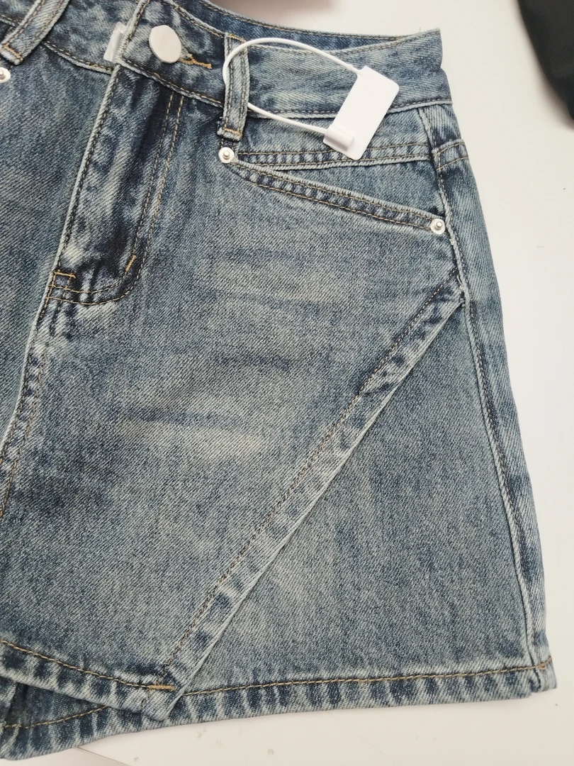 夏季斜边牛仔裤裙15012